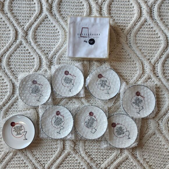 Pottery Barn Other - NEW 16 Piece Cocktail Saucers with matching 100% Cotton Napkins